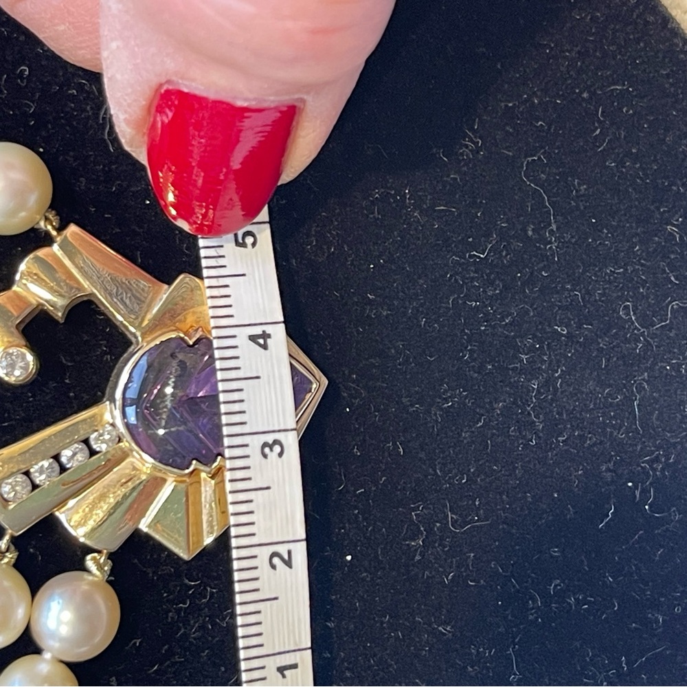 Vintage 14k gold diamond pearl amethyst necklace - Picture 9 of 16